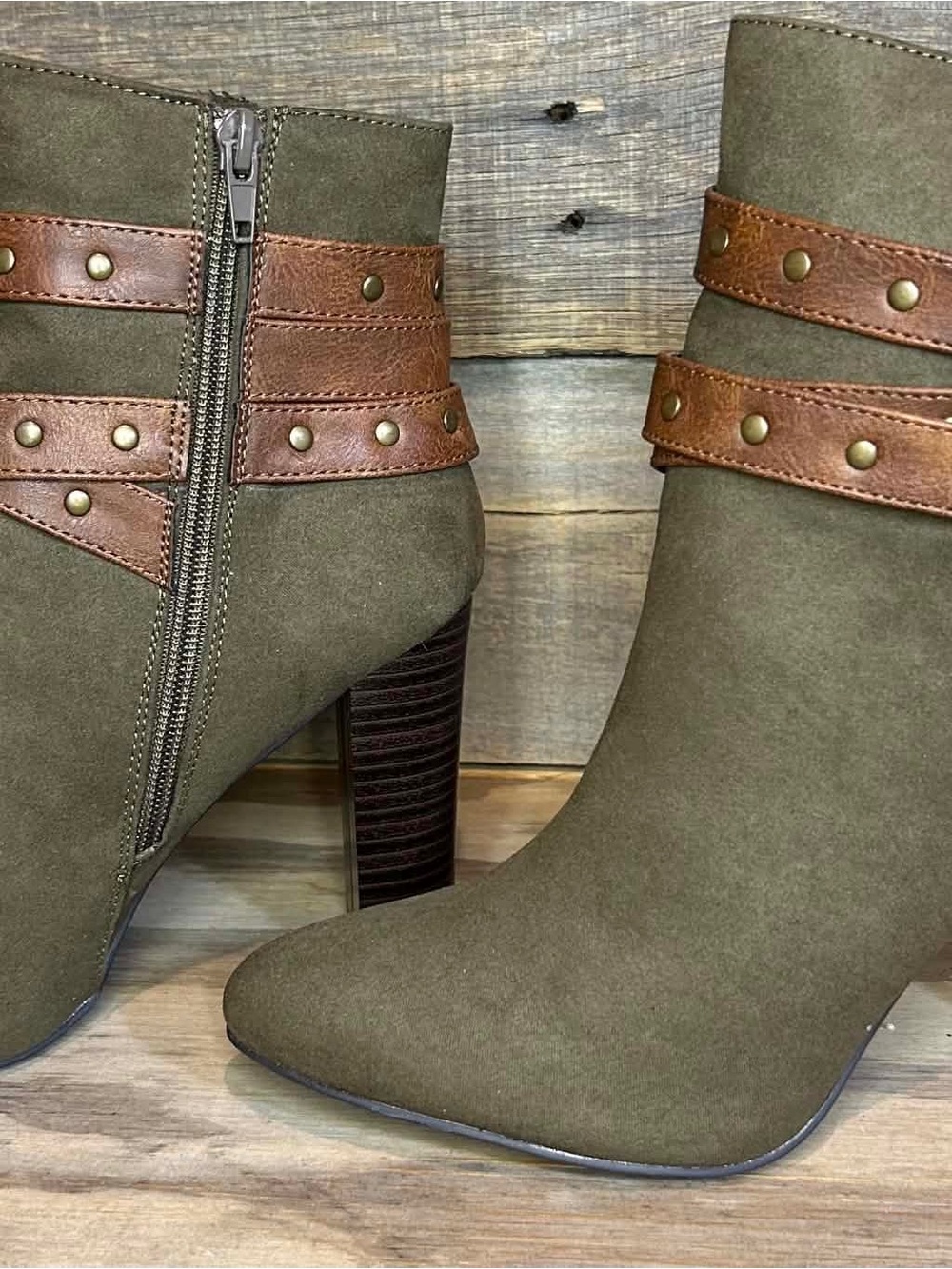 JustFab “Kemba” Olive Green Booties - Size 8